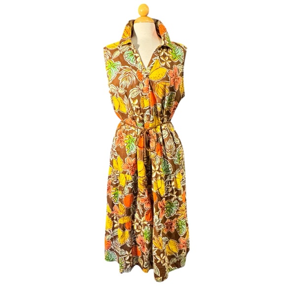 Mlle Gabrielle Dresses & Skirts - Sleeveless Brown Tropical Print Midi Dress - Multicolor